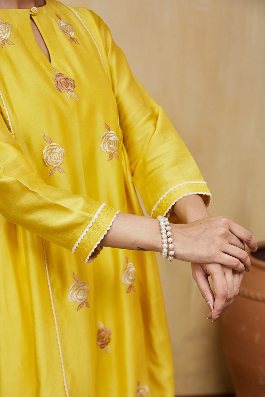 Yellow Azra Floral Embroidered Kurta