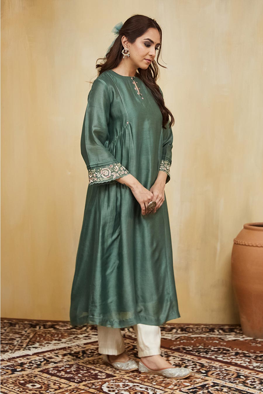 Green Nadia Floral Embroidered Kurta