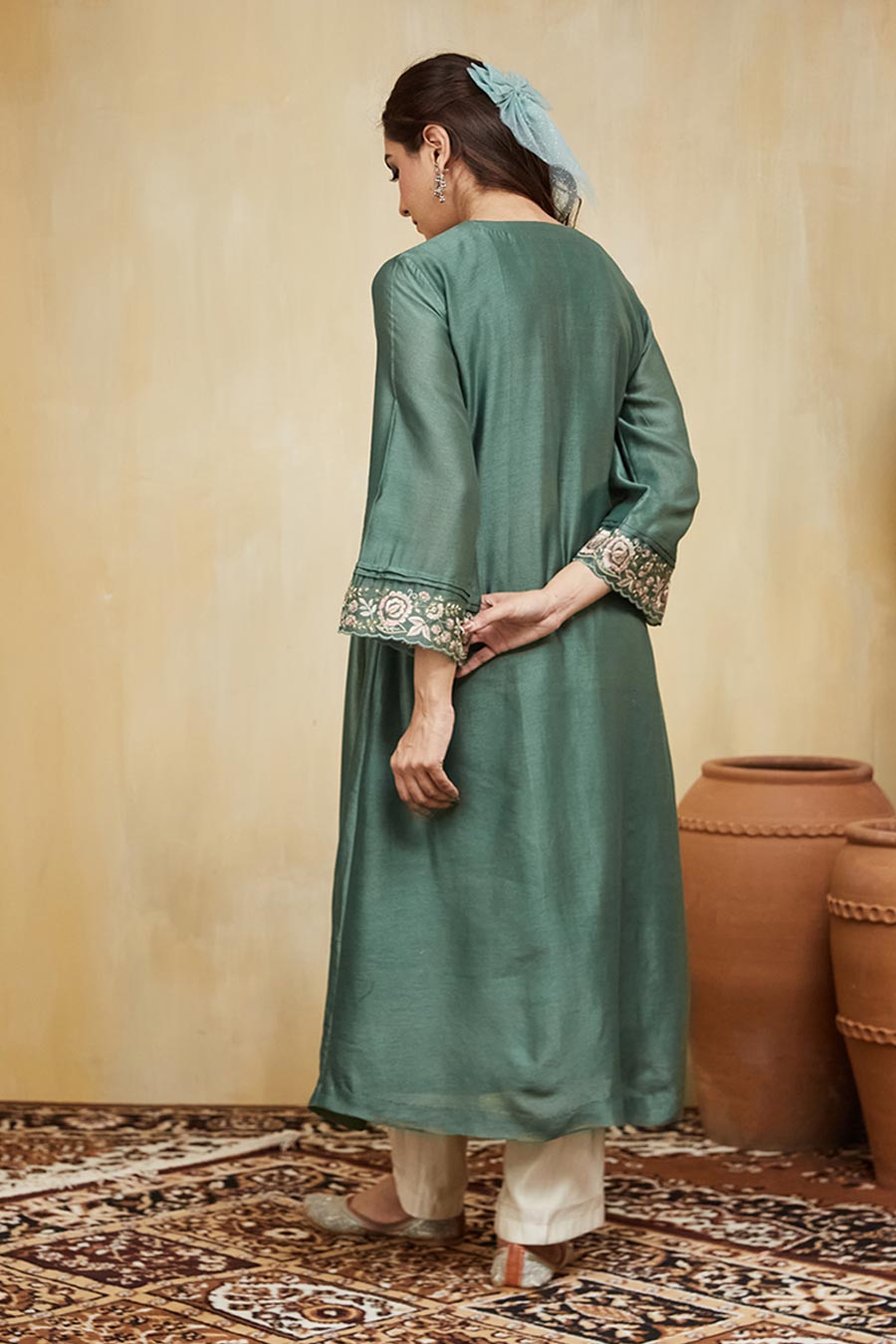 Green Nadia Floral Embroidered Kurta