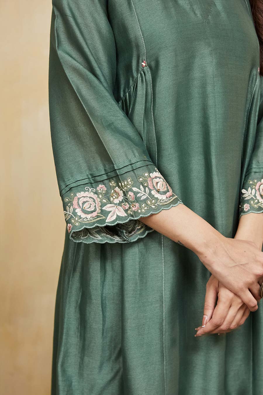 Green Nadia Floral Embroidered Kurta