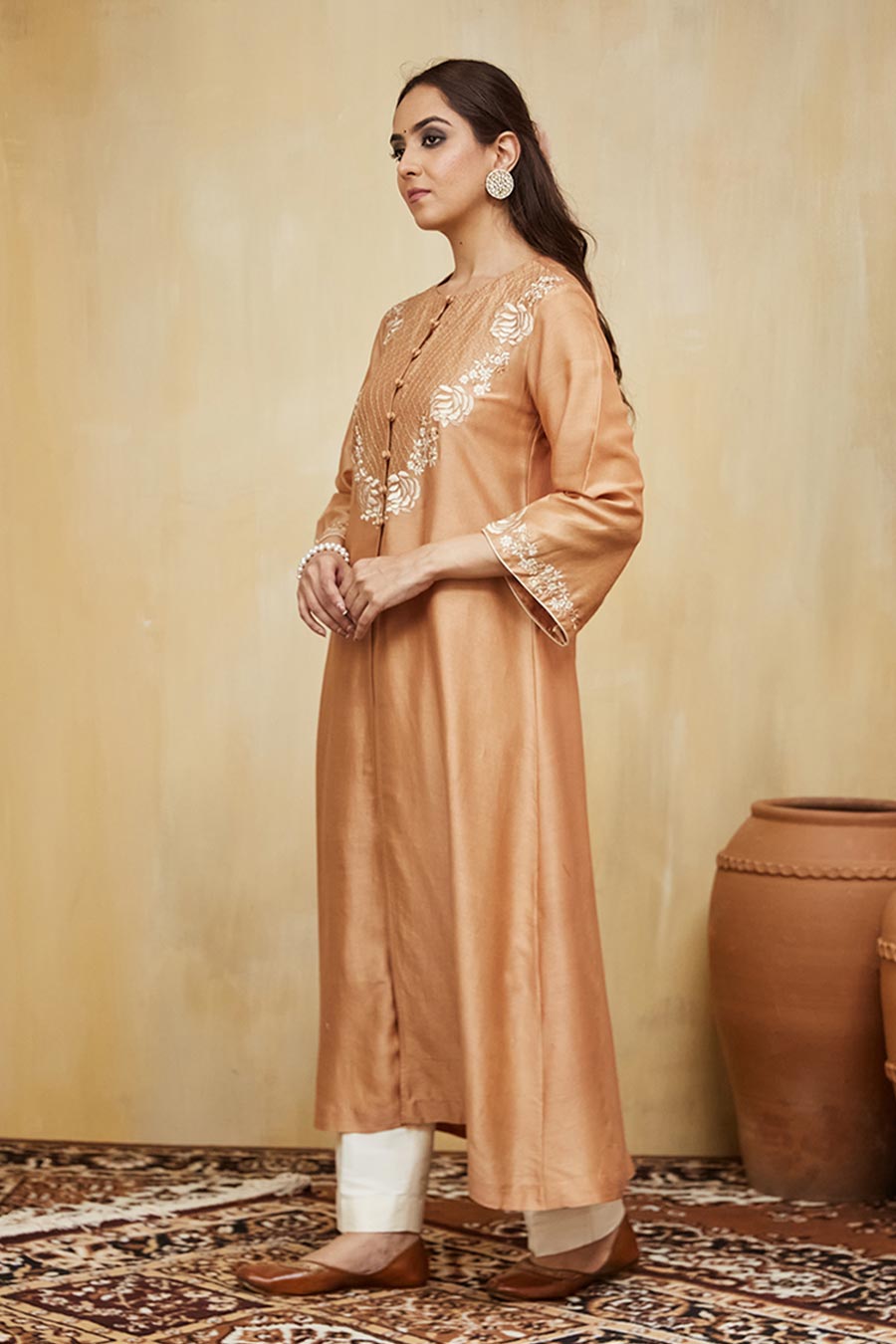 Peach Amina Floral Embroidered Jacket Kurta