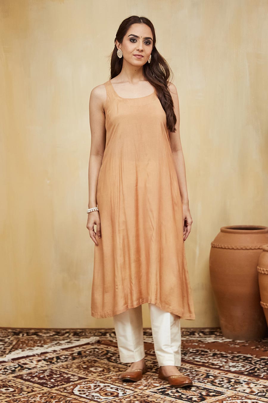 Peach Amina Floral Embroidered Jacket Kurta