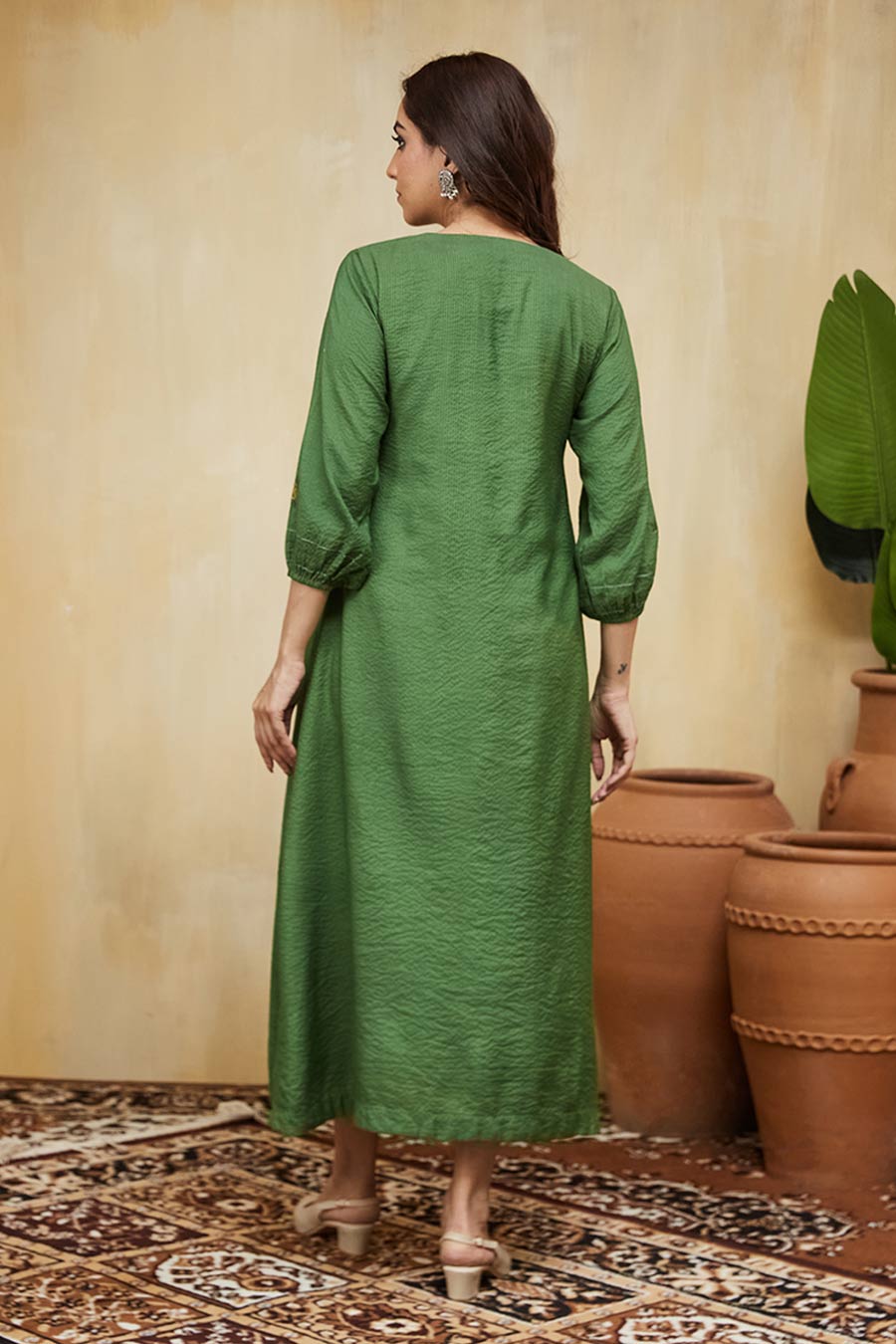 Green Gardenia Floral Embroidered Dress