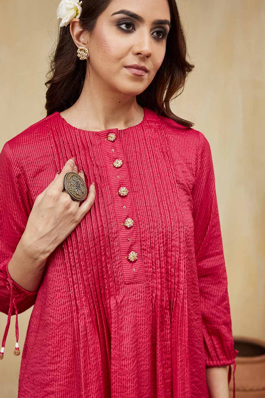 Pink Rashida Embellished Striped Dress