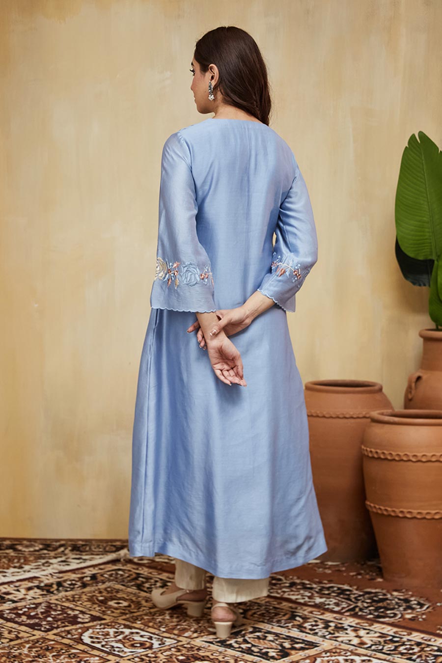 Blue & Off-White Safa Floral Embroidered Kurta Set