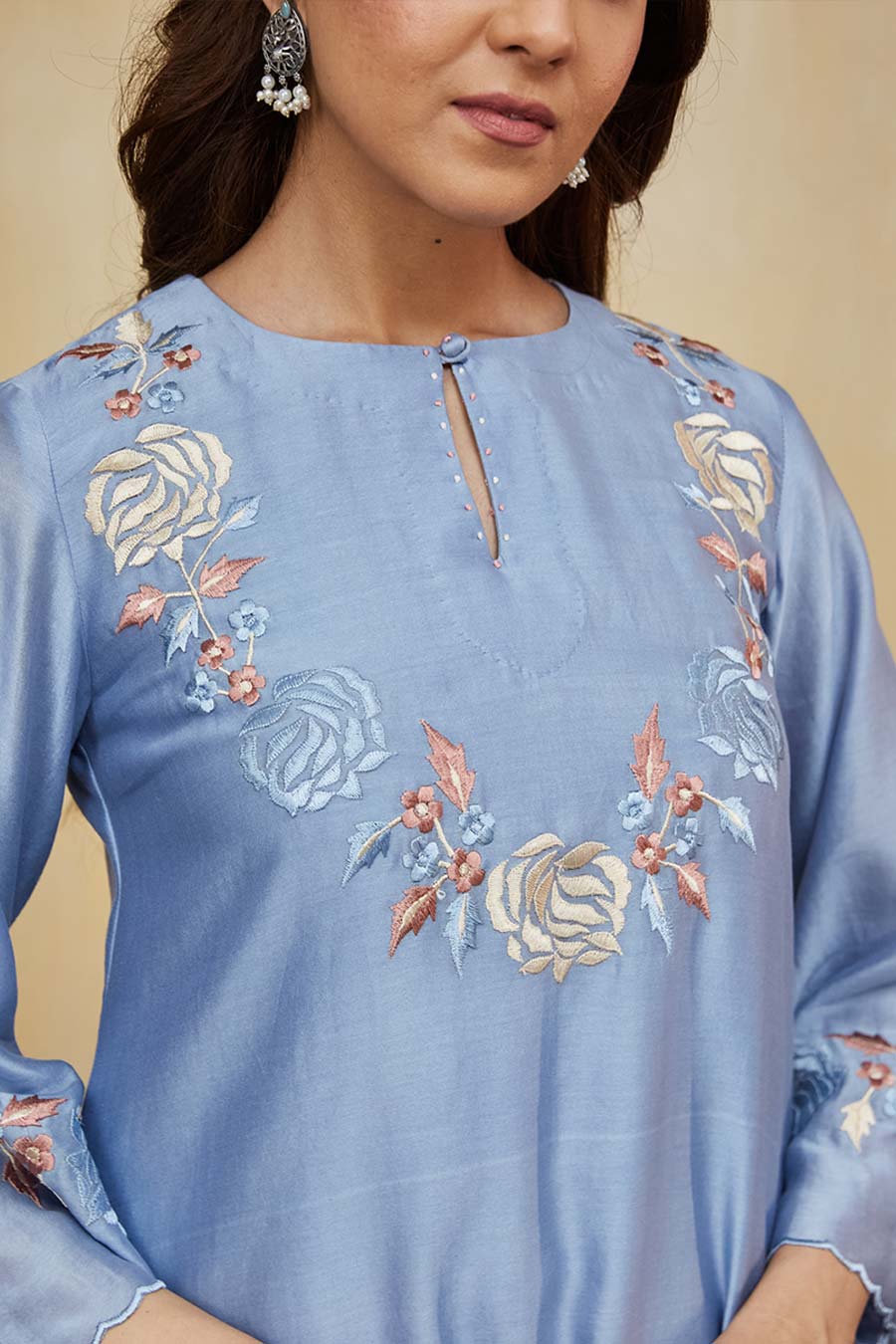 Blue & Off-White Safa Floral Embroidered Kurta Set