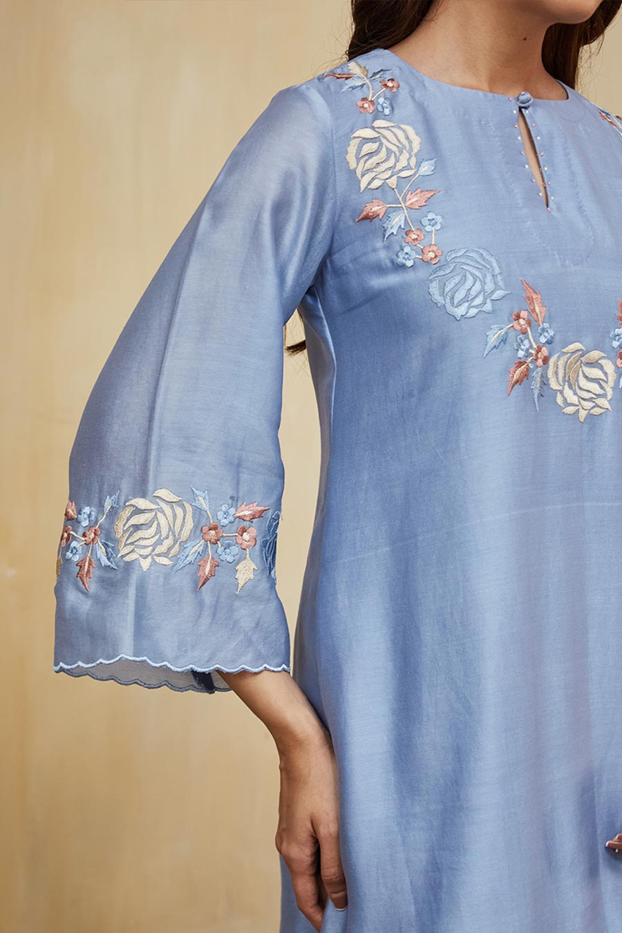Blue & Off-White Safa Floral Embroidered Kurta Set