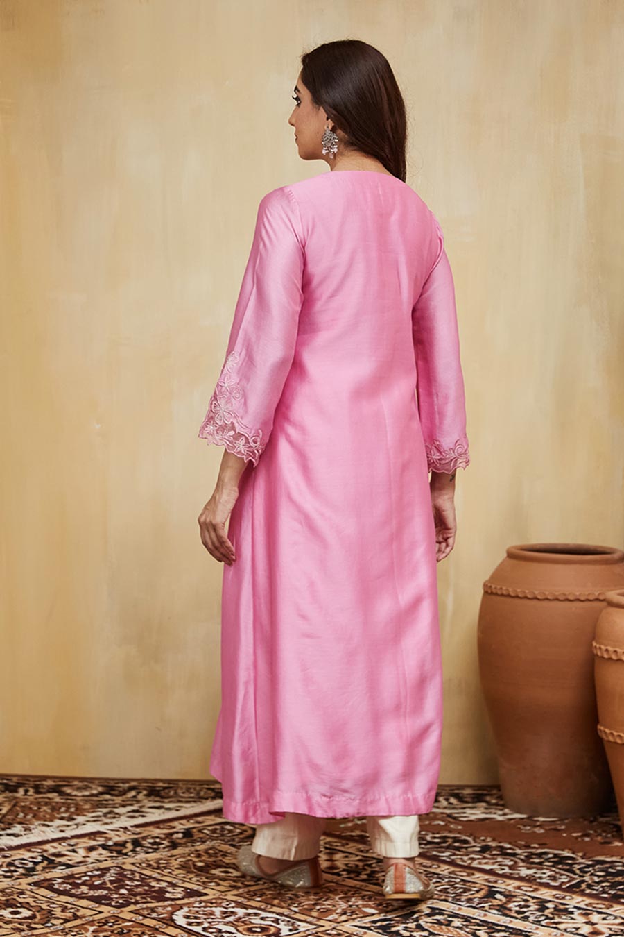 Pink & Off-White Dina Floral Embroidered Kurta Set