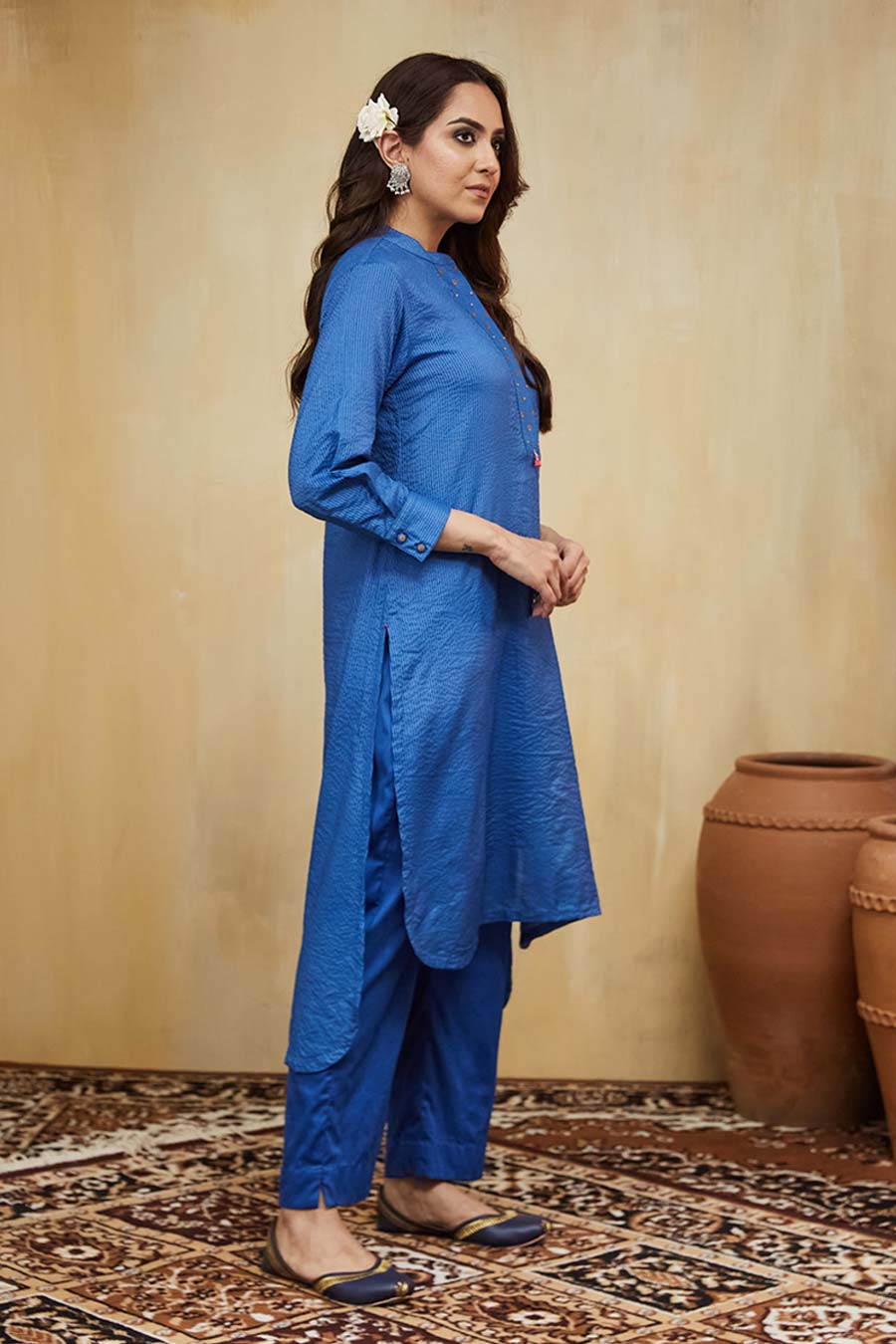 Blue Zayna Embellished Striped Kurta & Pant Set