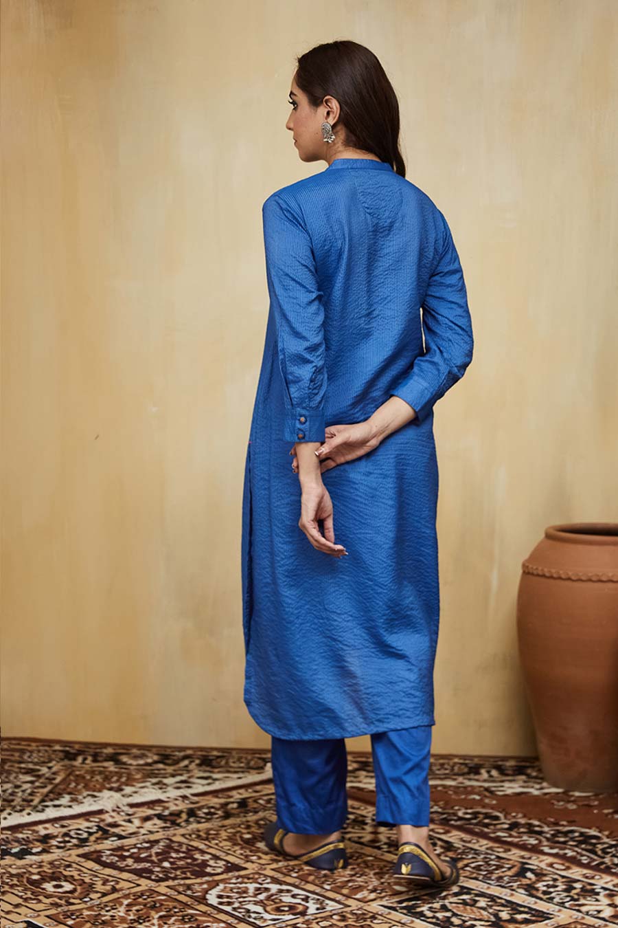 Blue Zayna Embellished Striped Kurta & Pant Set