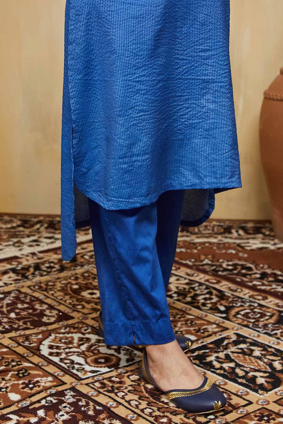 Blue Zayna Embellished Striped Kurta & Pant Set
