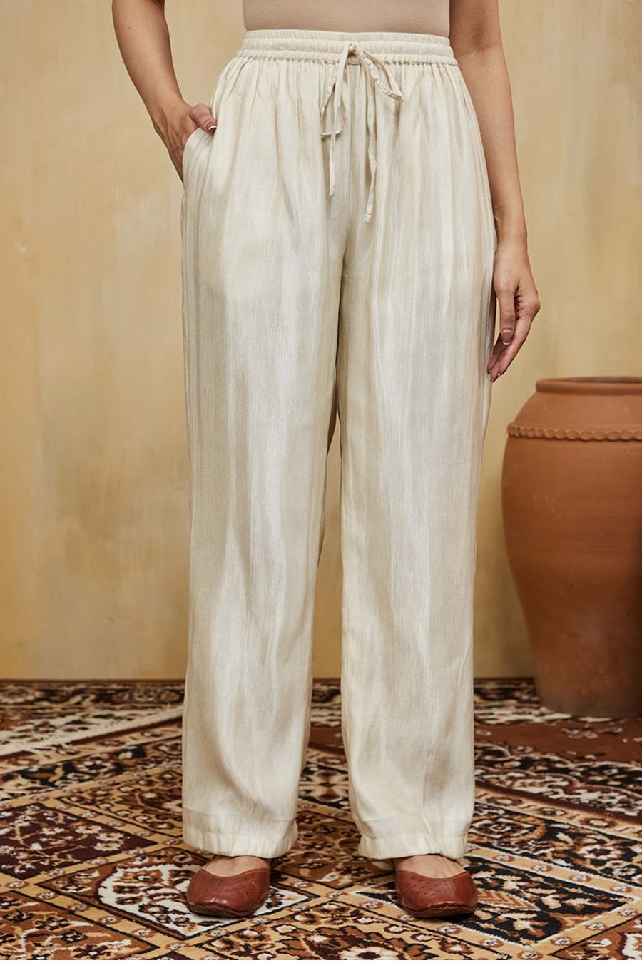 Pink & Off-White Rashida Embellished Striped Kurta Set