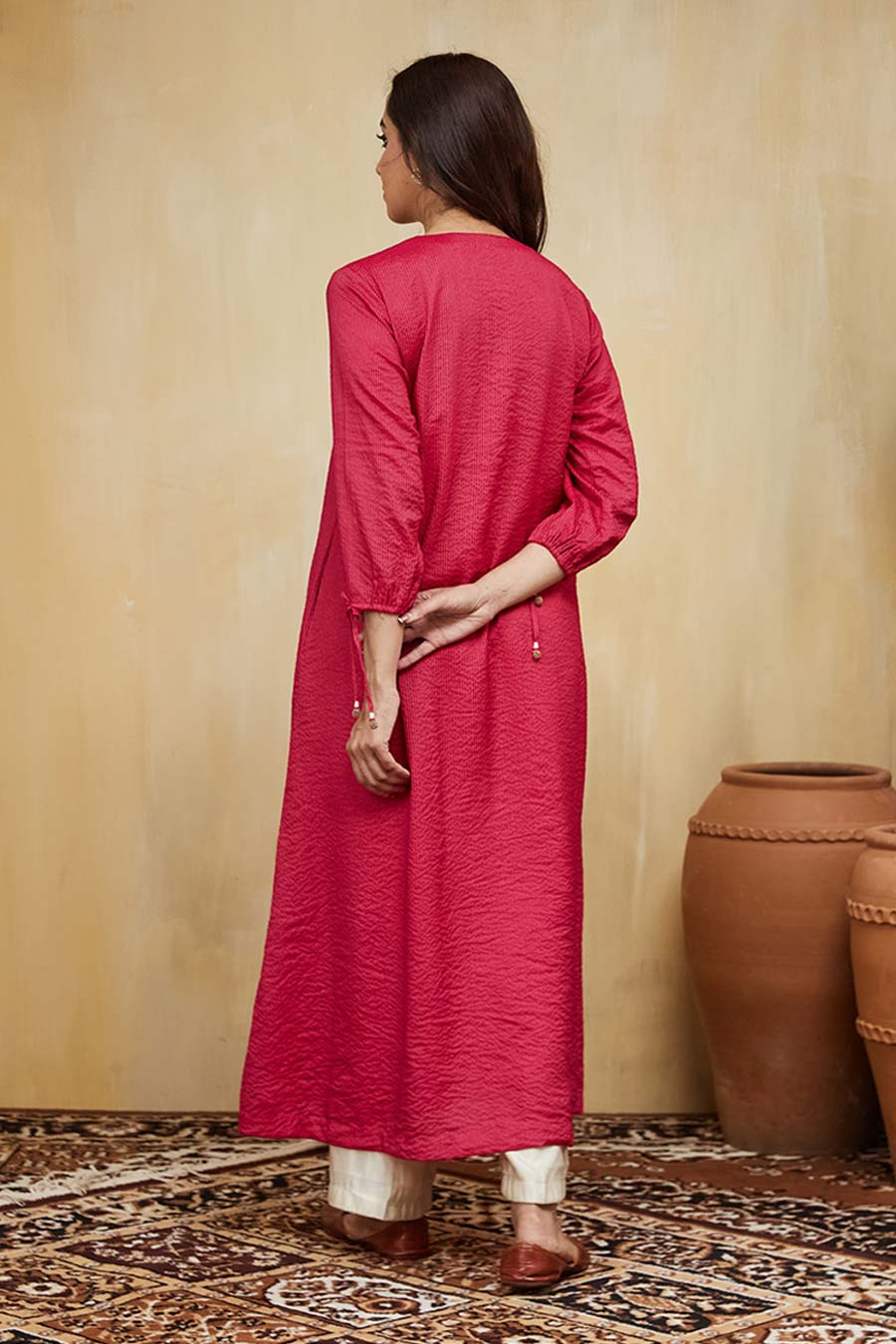 Pink & Off-White Rashida Embellished Striped Kurta Set