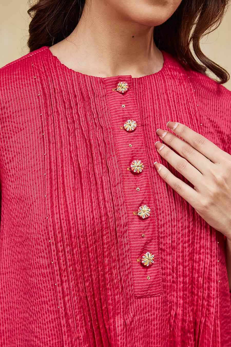 Pink & Off-White Rashida Embellished Striped Kurta Set