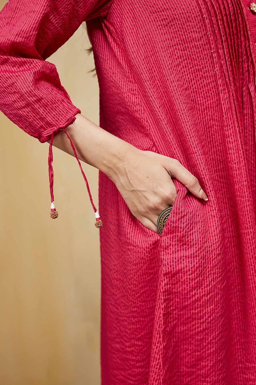 Pink & Off-White Rashida Embellished Striped Kurta Set