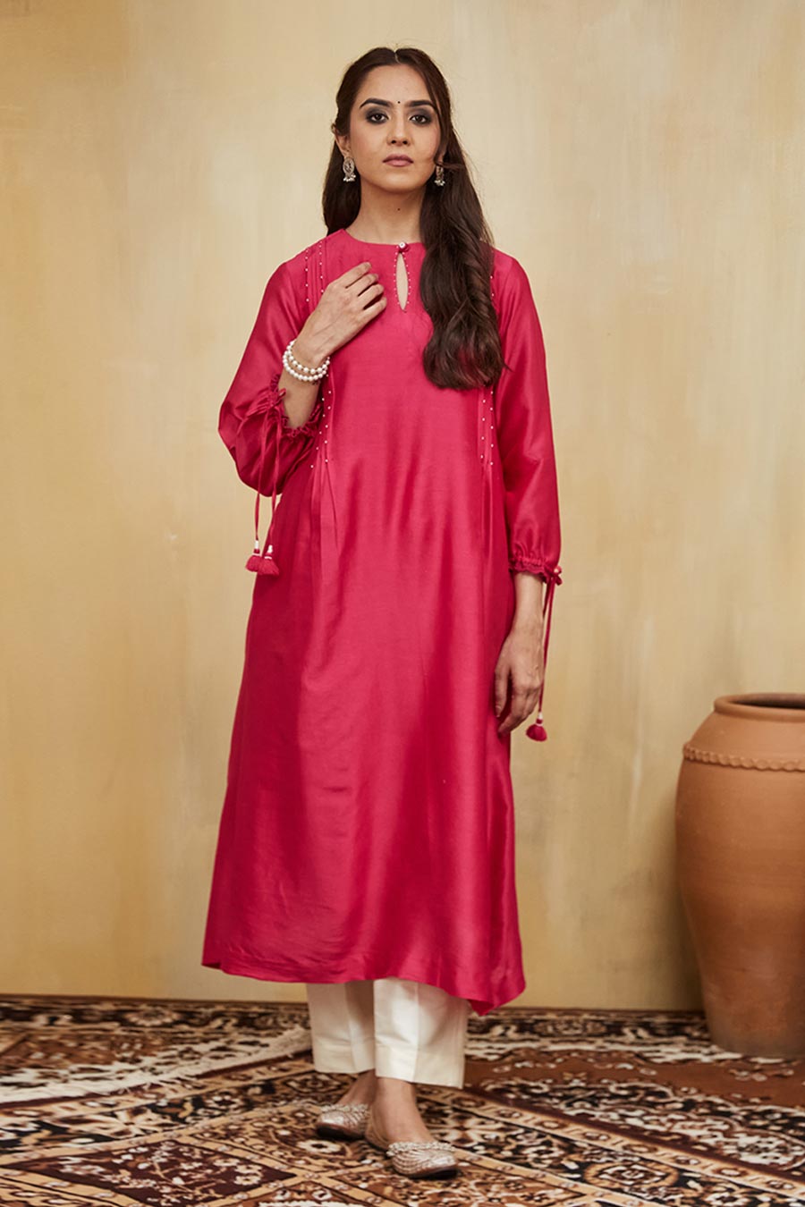 Pink & Off-White Aisha Embellished Kurta Set