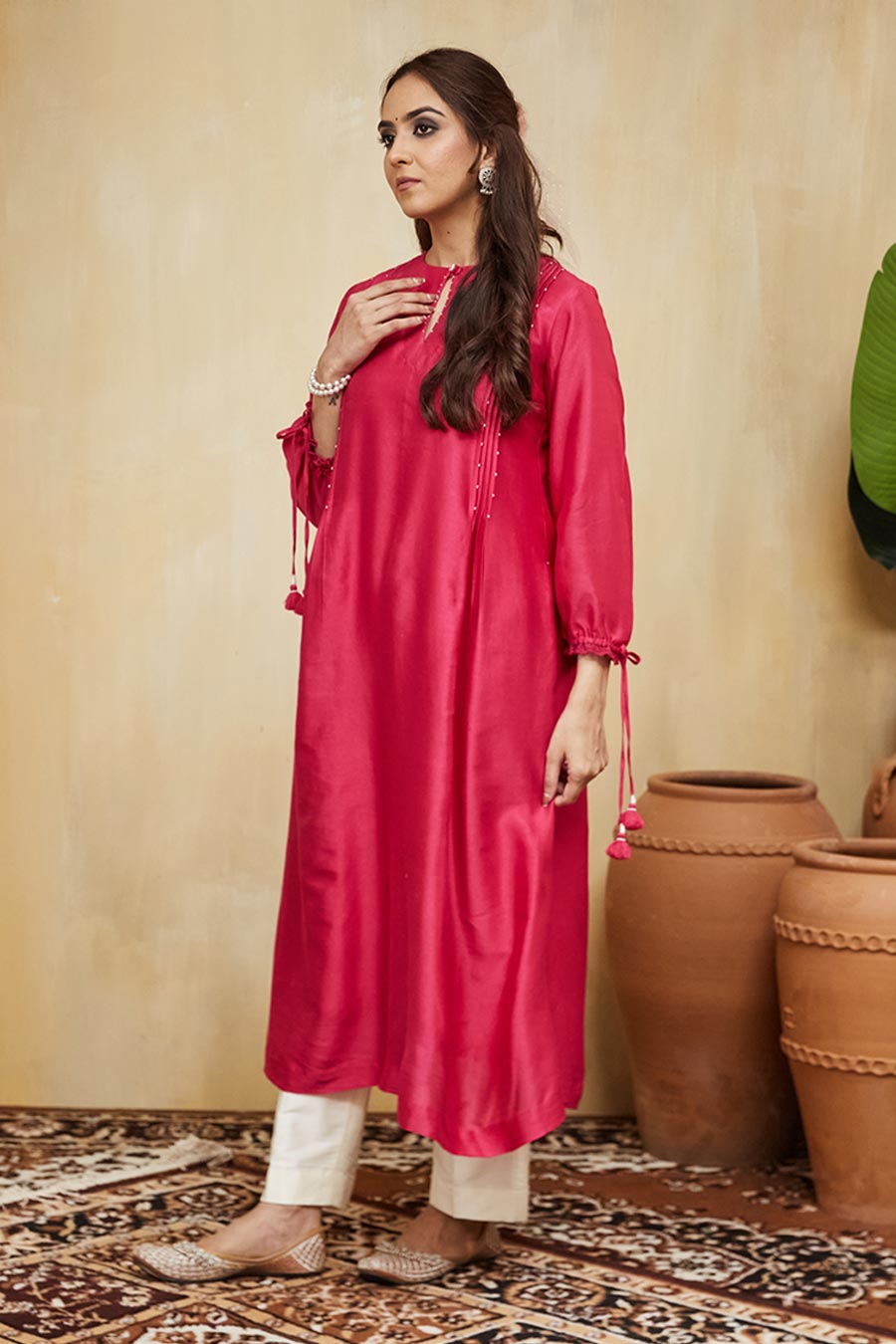 Pink & Off-White Aisha Embellished Kurta Set