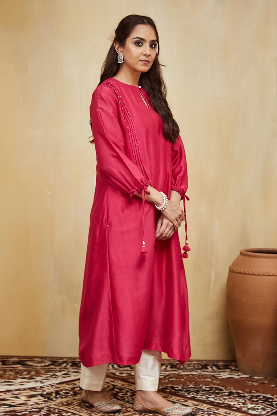 Pink & Off-White Aisha Embellished Kurta Set