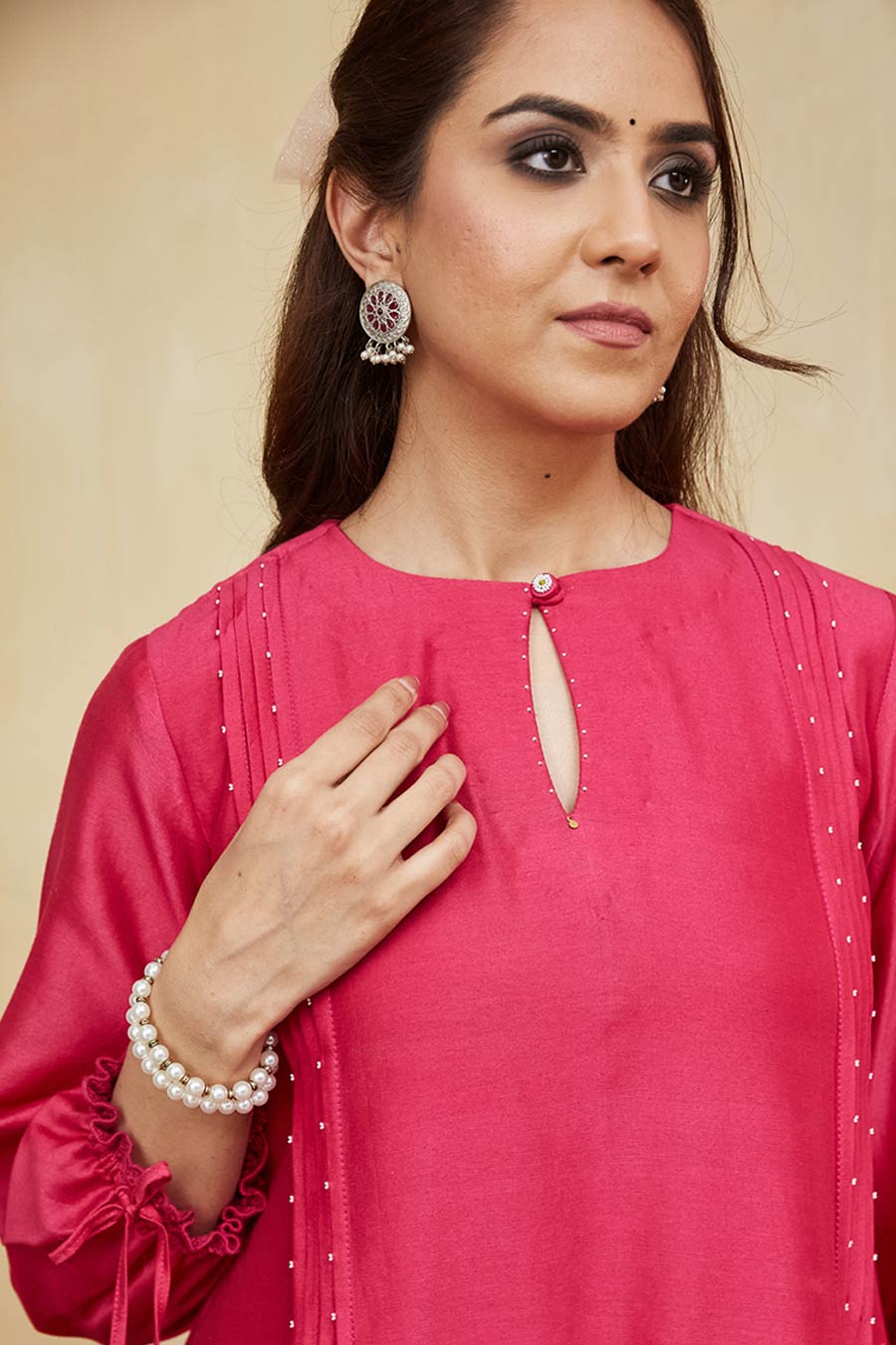 Pink & Off-White Aisha Embellished Kurta Set
