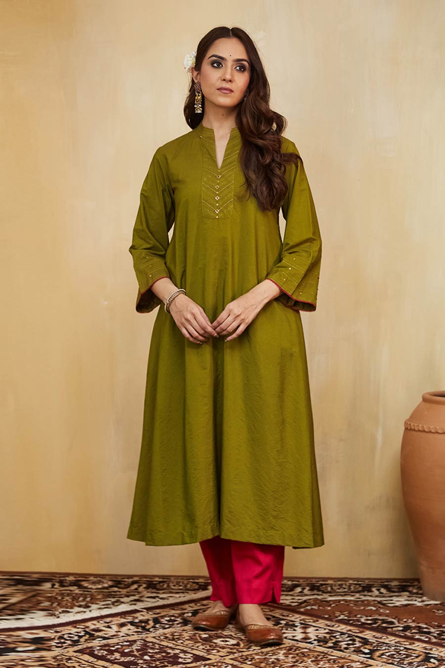 Green & Pink Samara Embellished Kurta Set