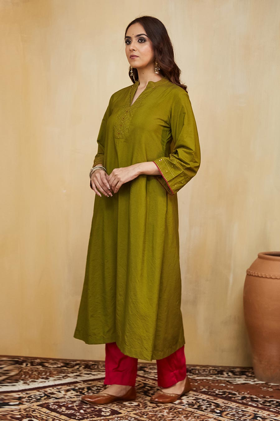 Green & Pink Samara Embellished Kurta Set