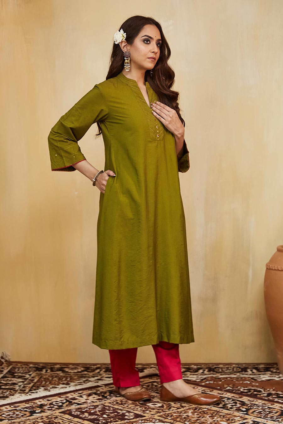 Green & Pink Samara Embellished Kurta Set