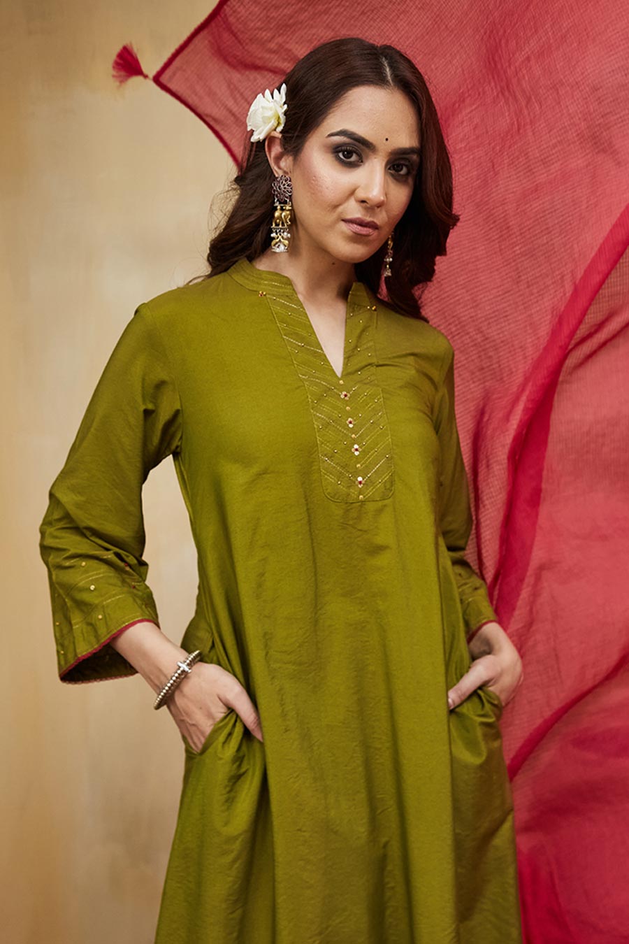 Green & Pink Samara Embellished Kurta Set