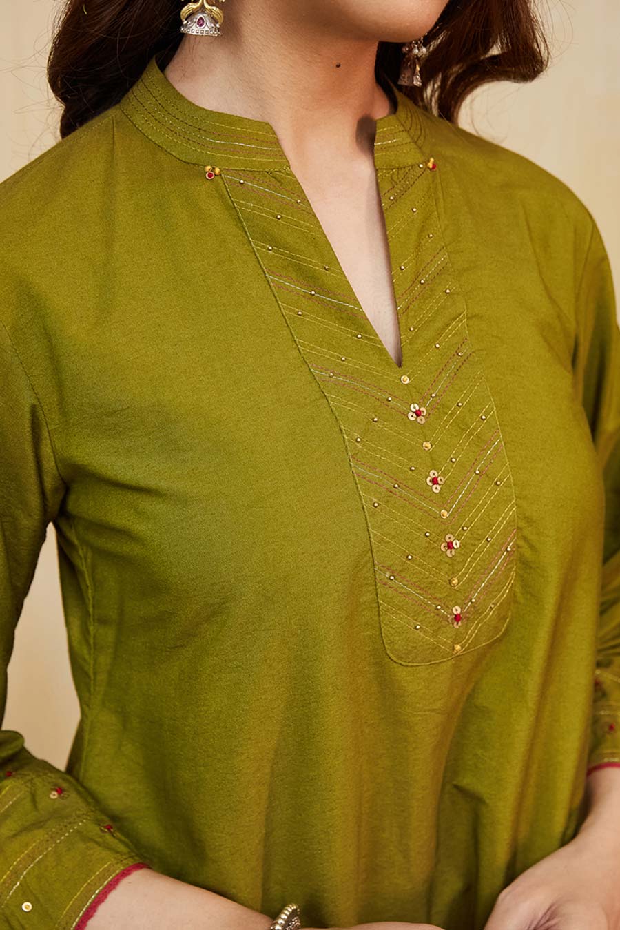 Green & Pink Samara Embellished Kurta Set