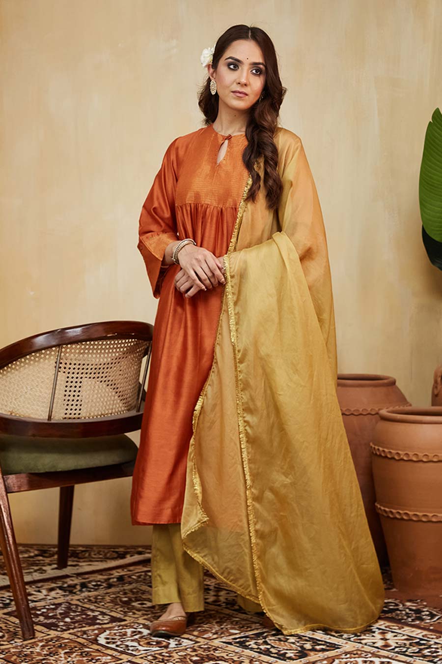 Orange & Beige Giana Embellished Kurta Set
