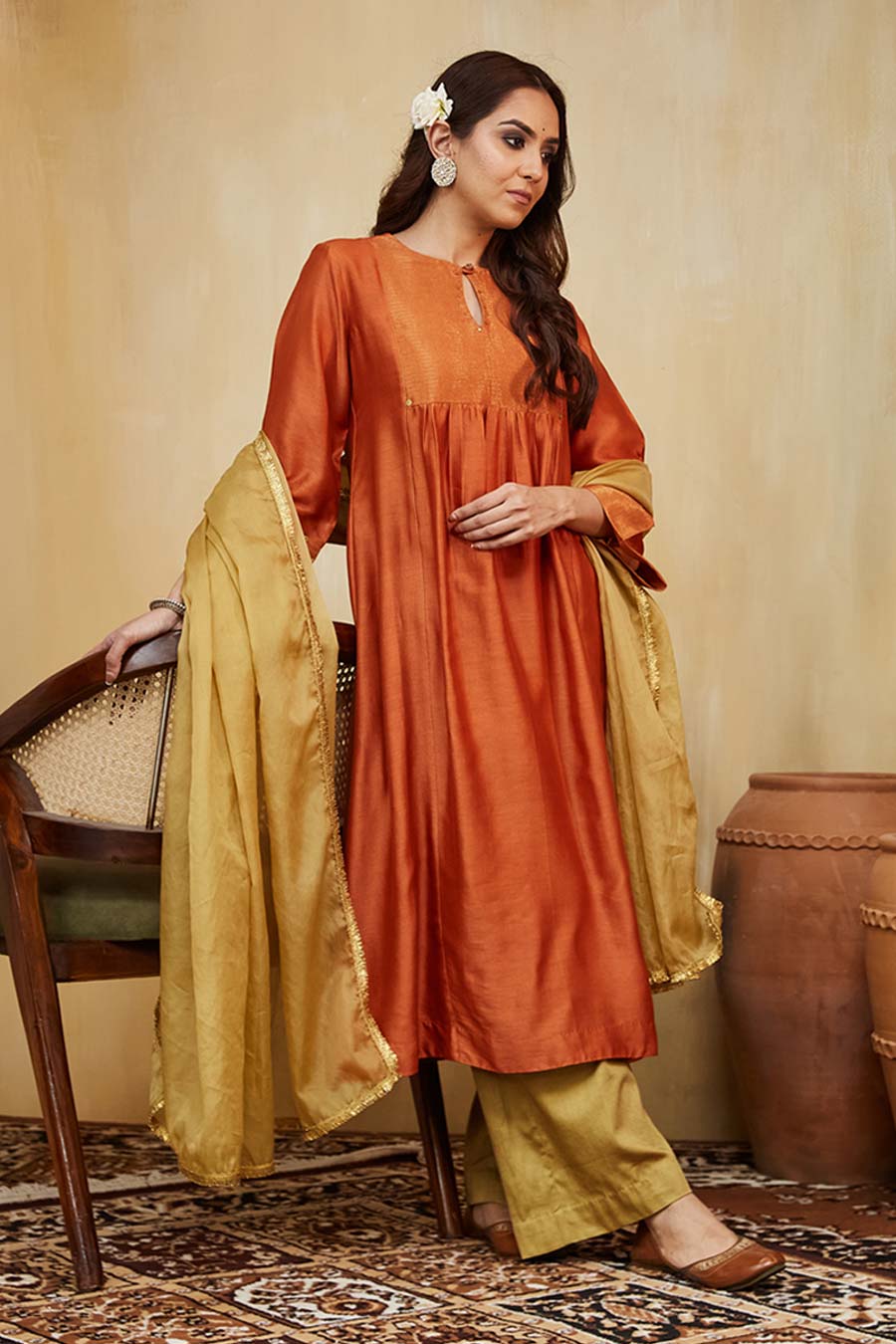 Orange & Beige Giana Embellished Kurta Set