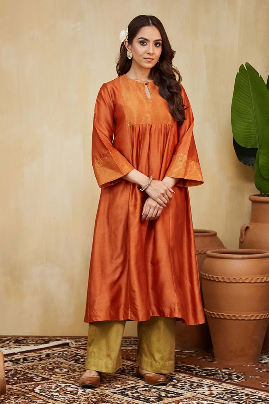 Orange & Beige Giana Embellished Kurta Set