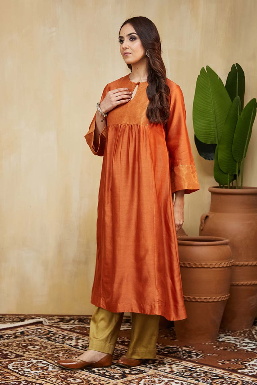 Orange & Beige Giana Embellished Kurta Set