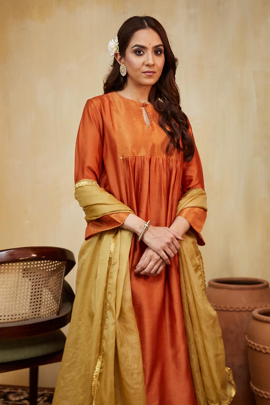 Orange & Beige Giana Embellished Kurta Set