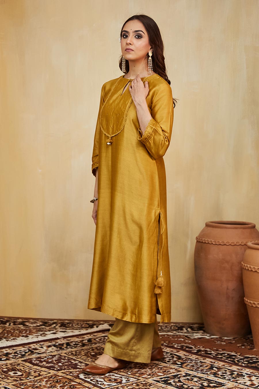 Mustard & Beige Nora Embellished Kurta Set