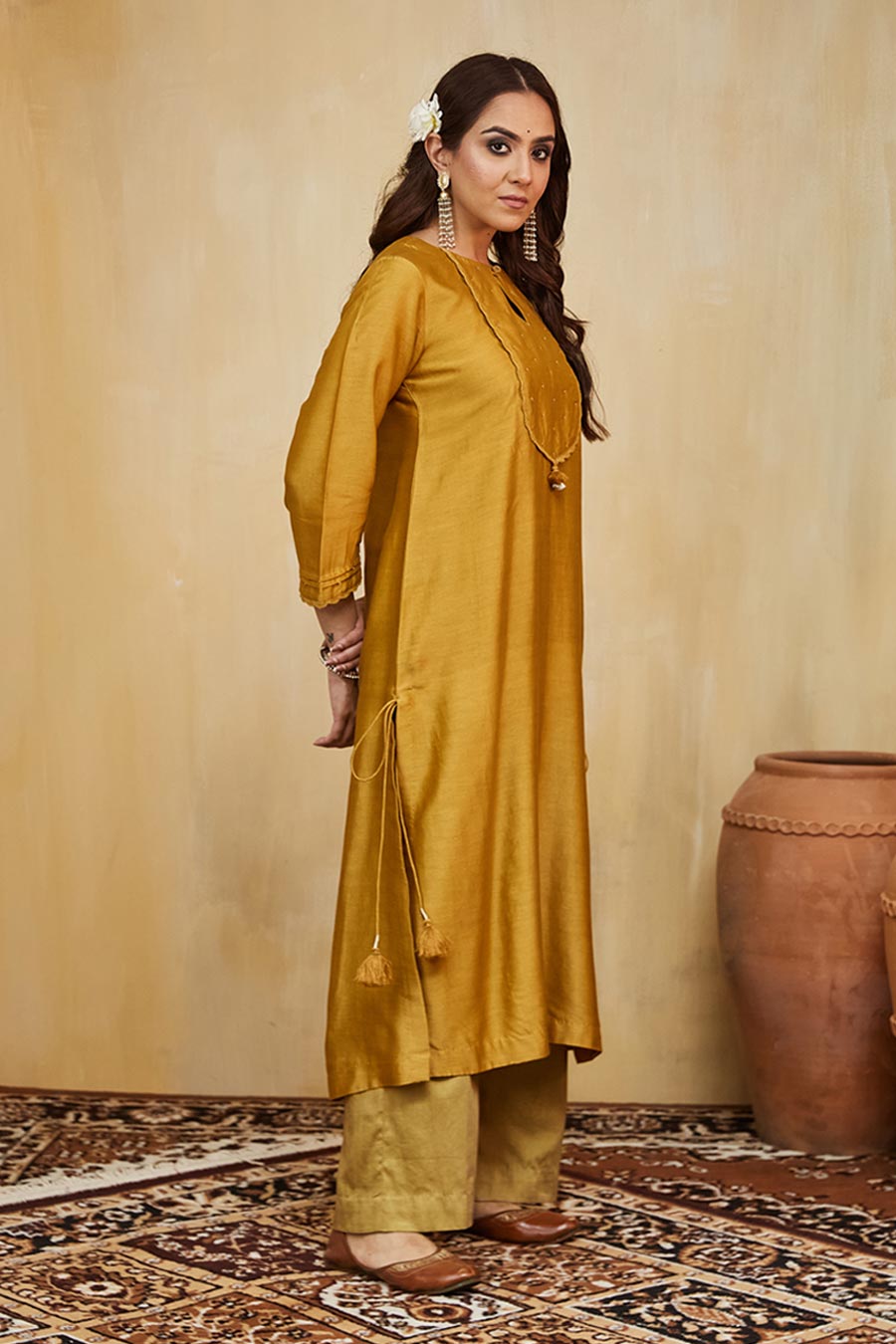 Mustard & Beige Nora Embellished Kurta Set