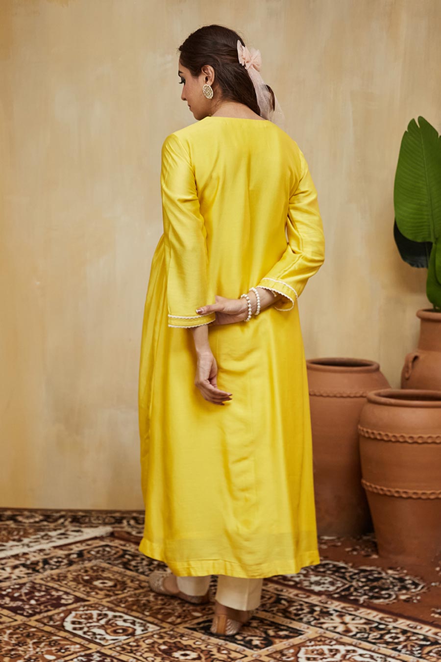 Yellow & Off-White Azra Floral Embroidered Kurta Set