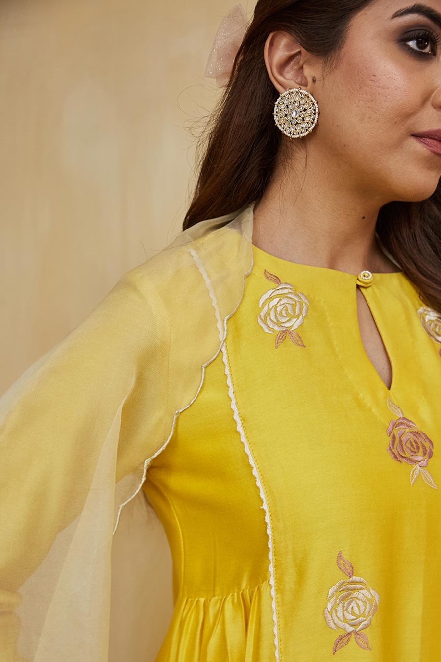 Yellow & Off-White Azra Floral Embroidered Kurta Set