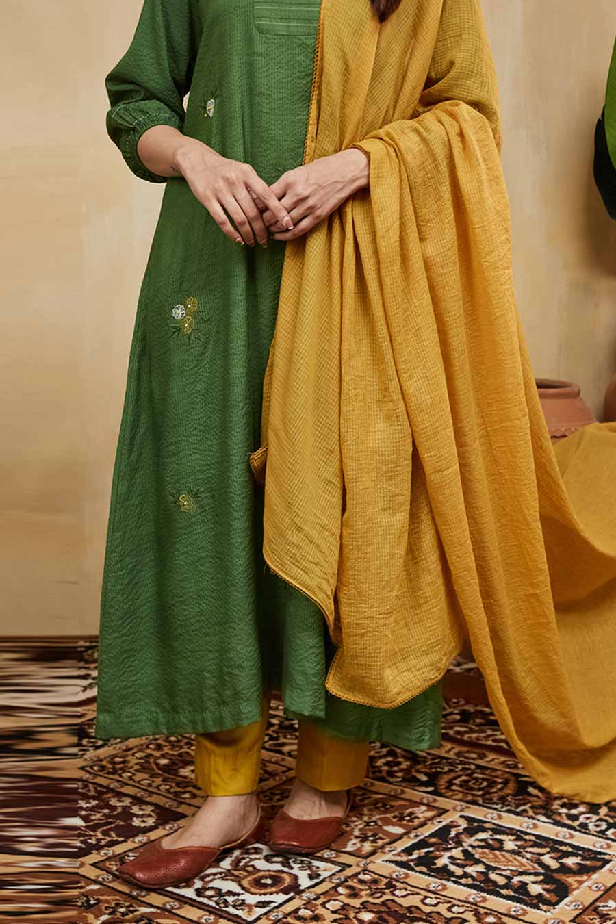 Mustard Lace Detailing Dupatta
