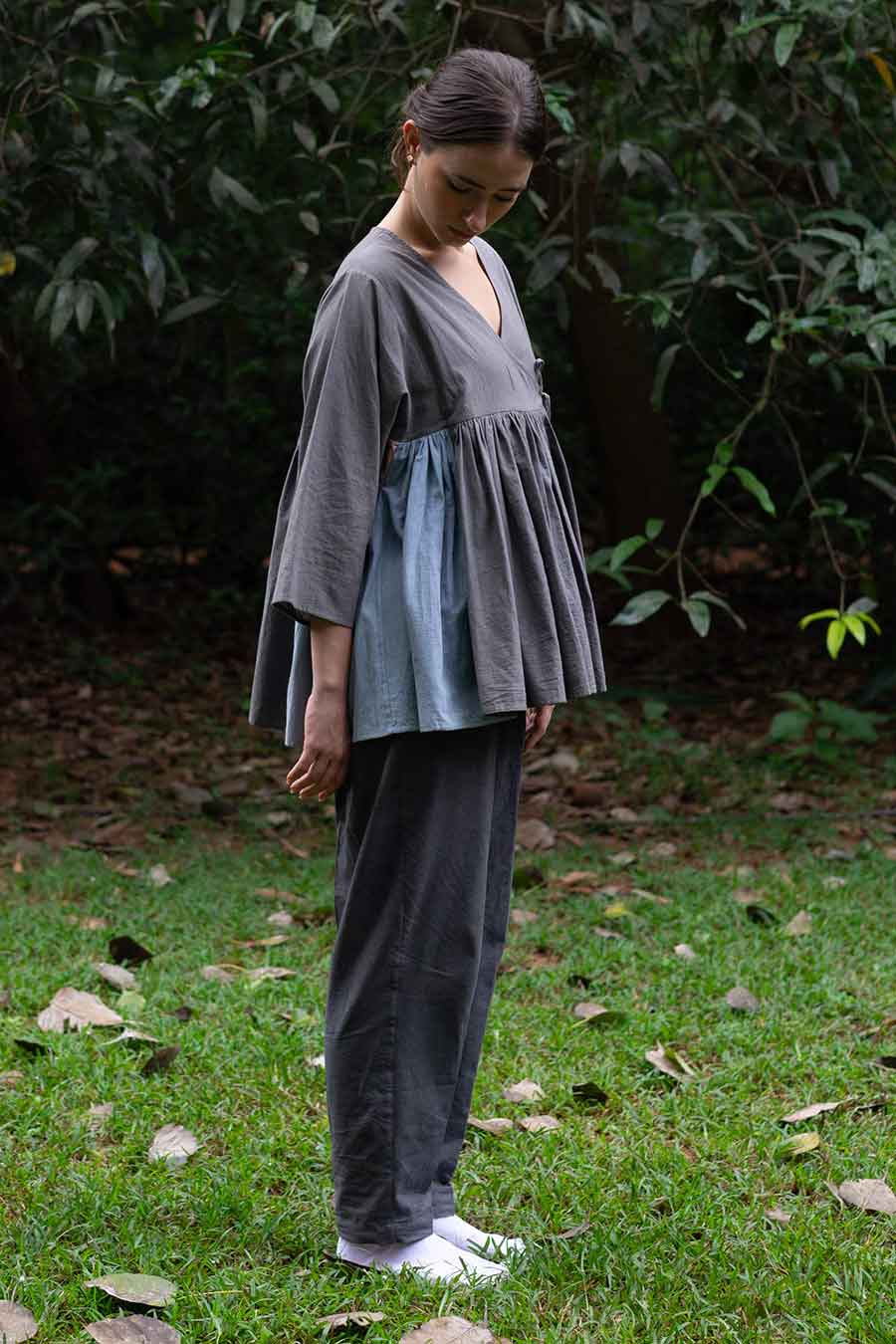 Grey Gathered Top