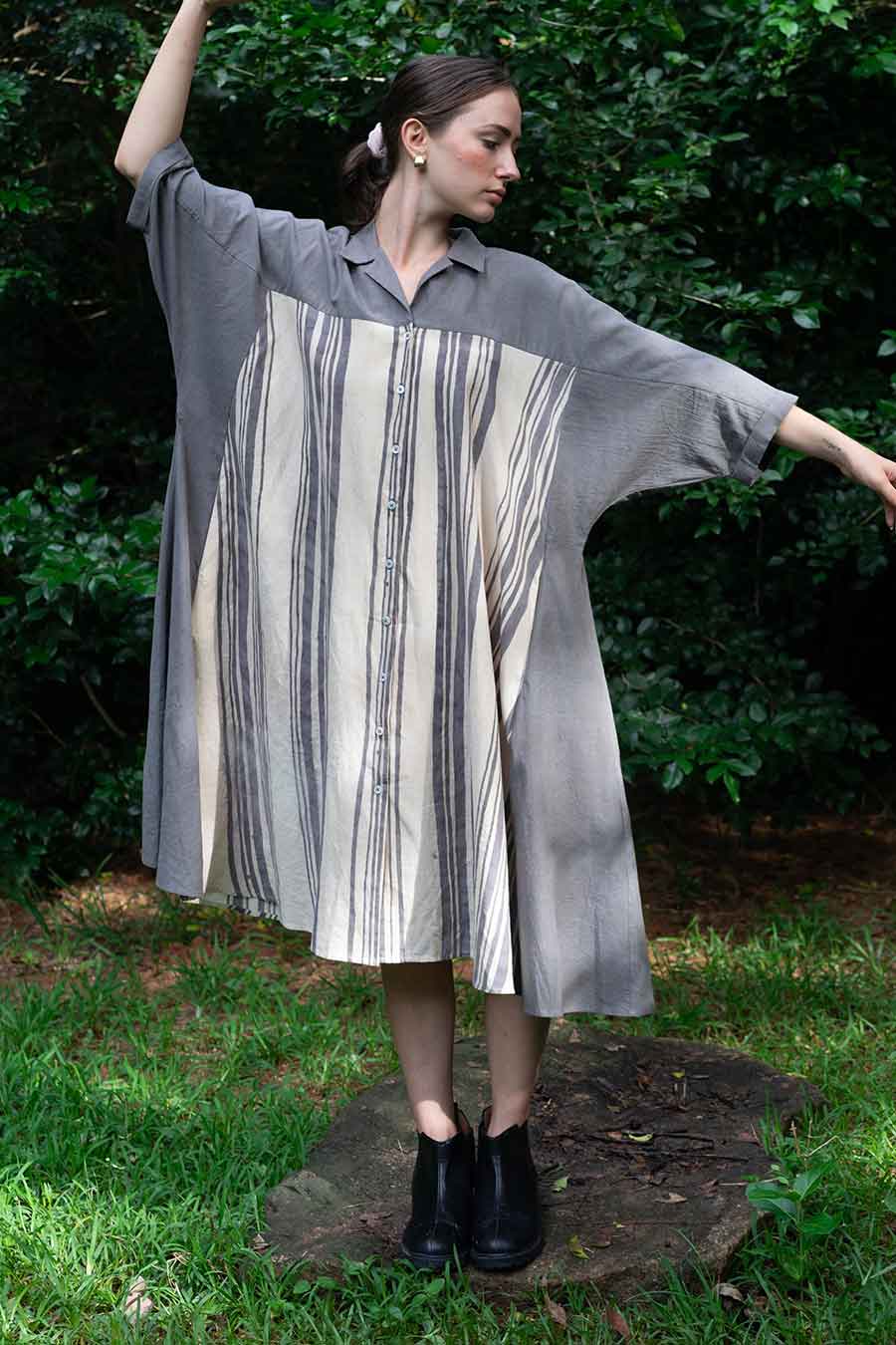 Grey Hand-Painted Midi Dress