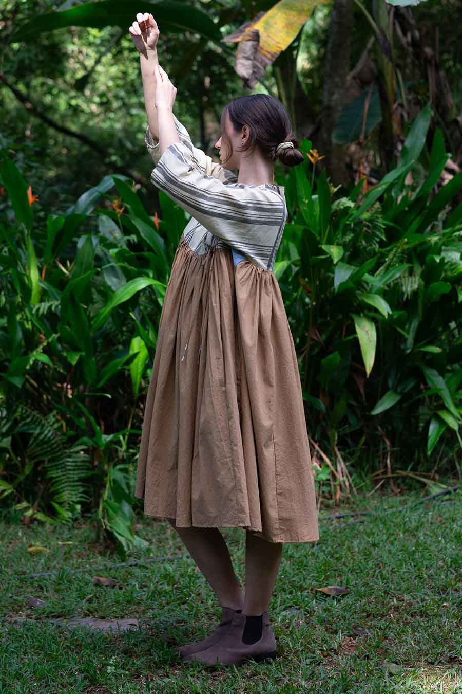 Brown Hand-Painted Midi Dress