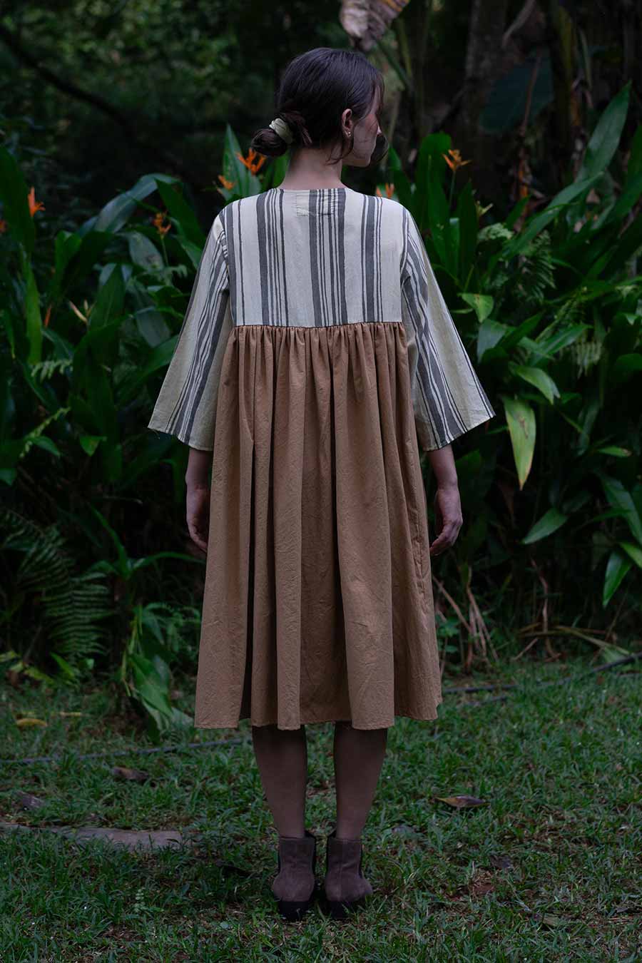 Brown Hand-Painted Midi Dress