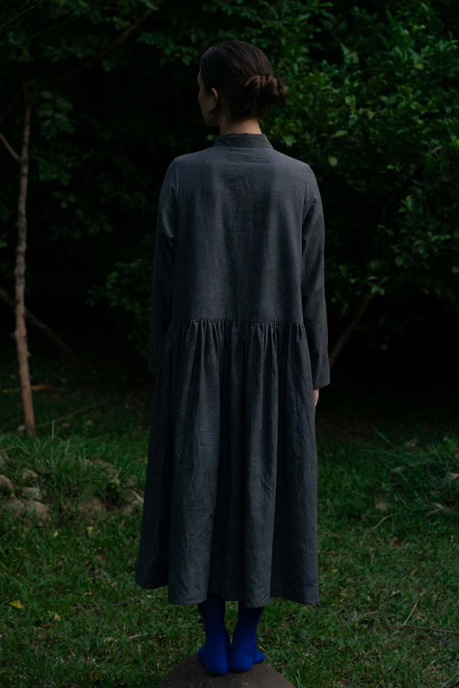 Grey Gathered Long Dress