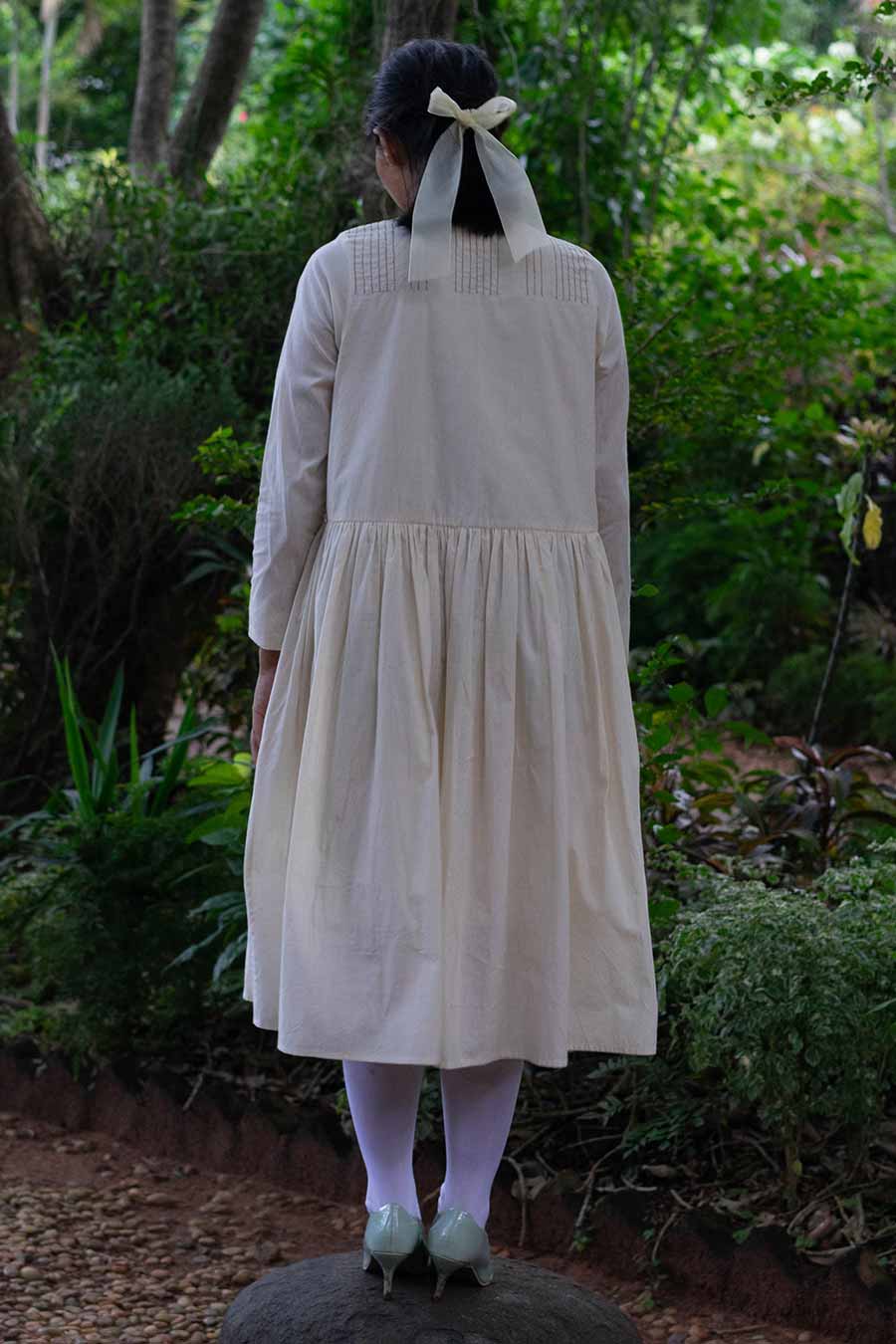 Off-White Gathered Long Dress