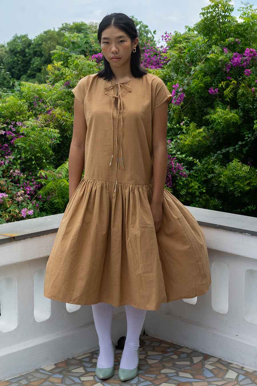Brown Gathered Long Dress