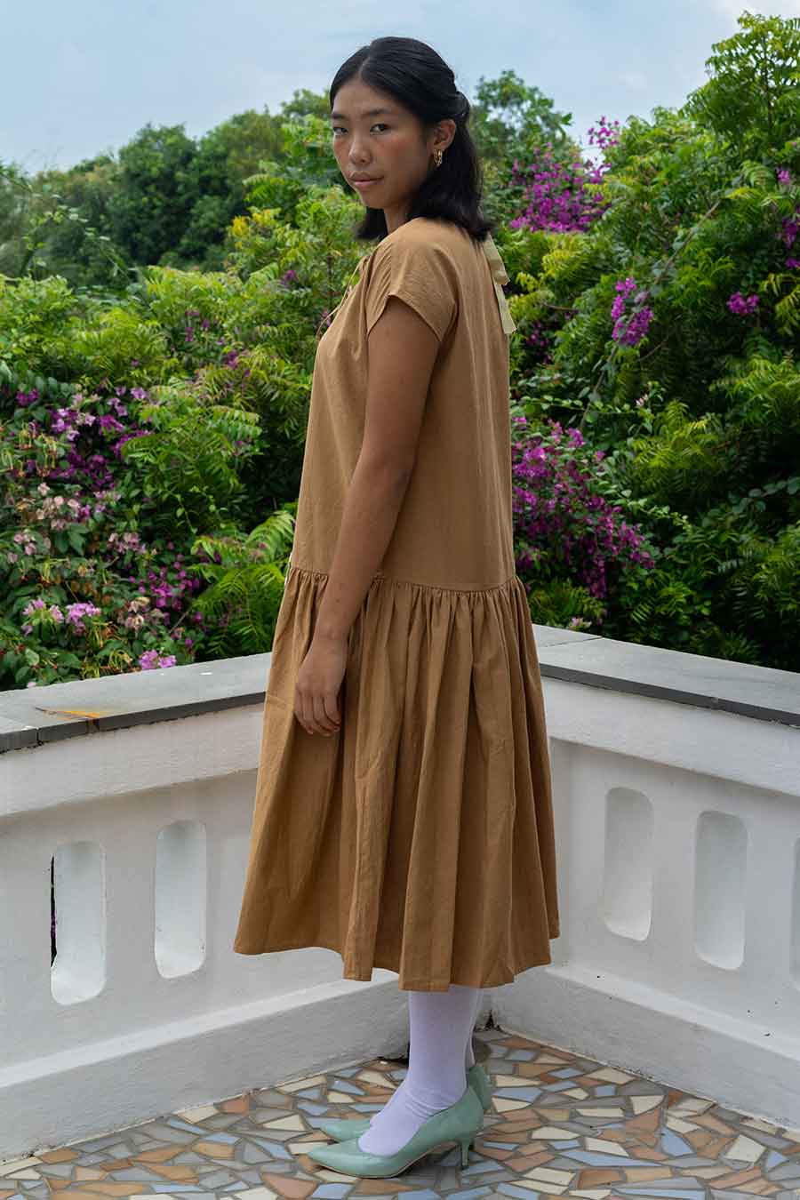 Brown Gathered Long Dress