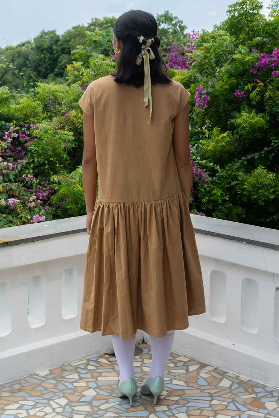 Brown Gathered Long Dress