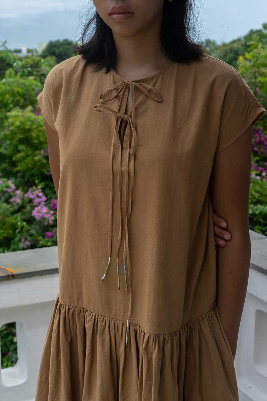 Brown Gathered Long Dress