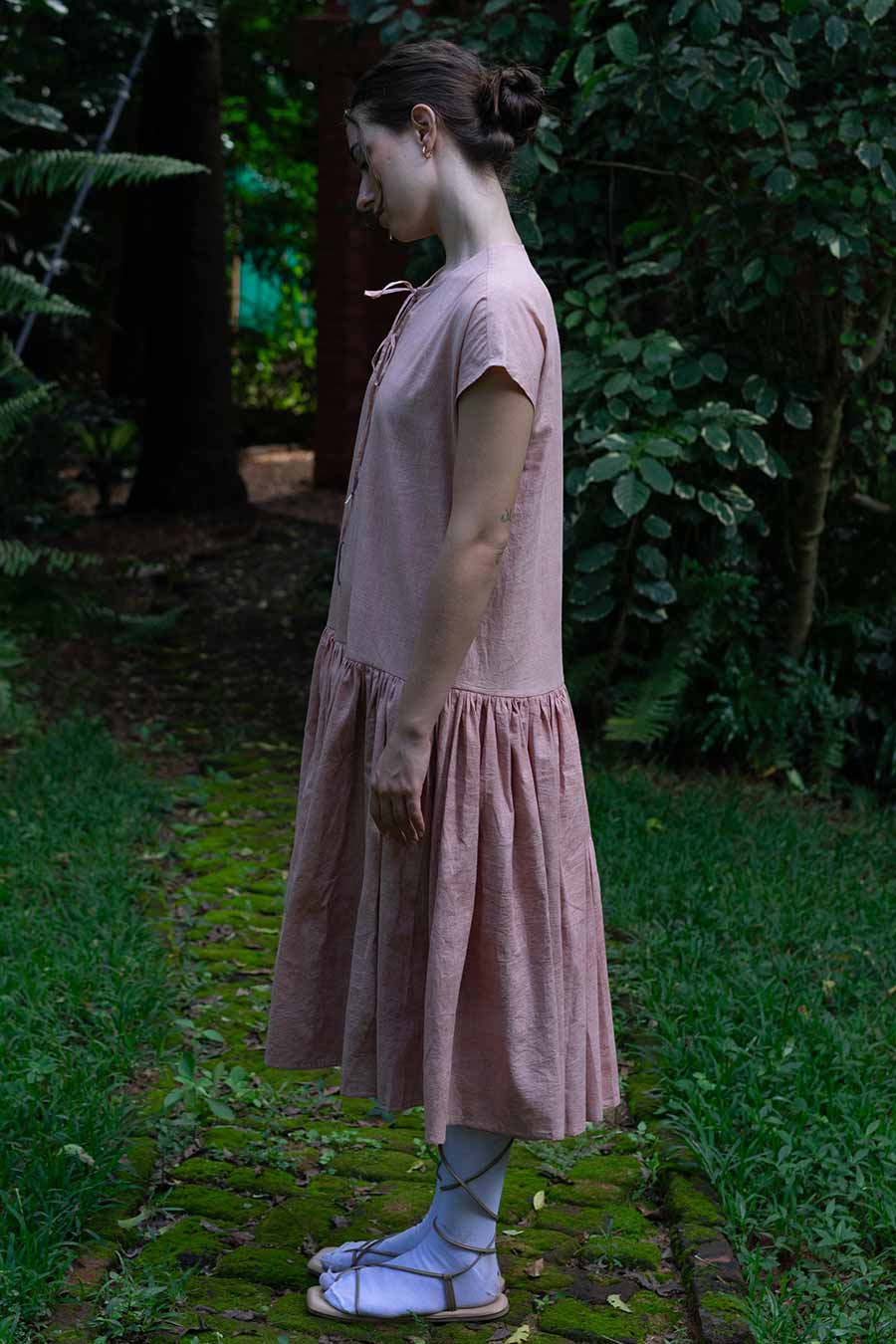 Pink Gathered Long Dress