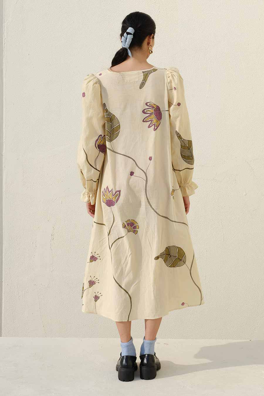 Beige Hand-Painted Midi Dress
